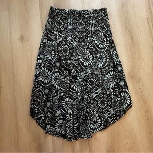 Brown and Teal Asymmetrical A-Line Midi Skirt